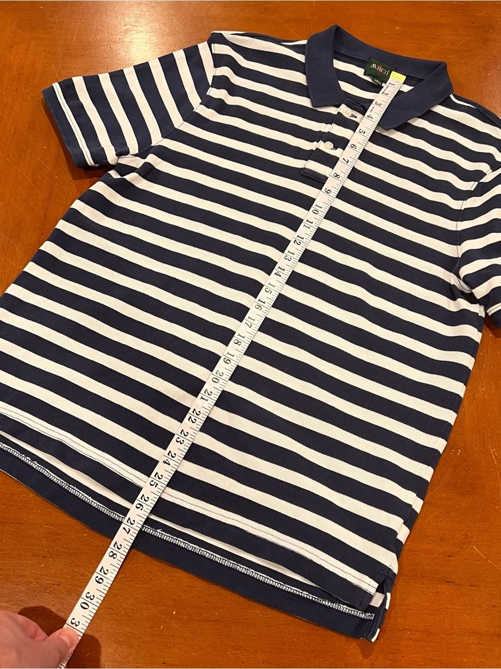 J.Crew Men’s Washed Pique Polo Shirt Blue/White Stripe Large Short-Sleeve Preppy